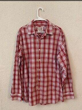 UNISEX Article Red and White Plaid Button-Down Shirt / Flannel